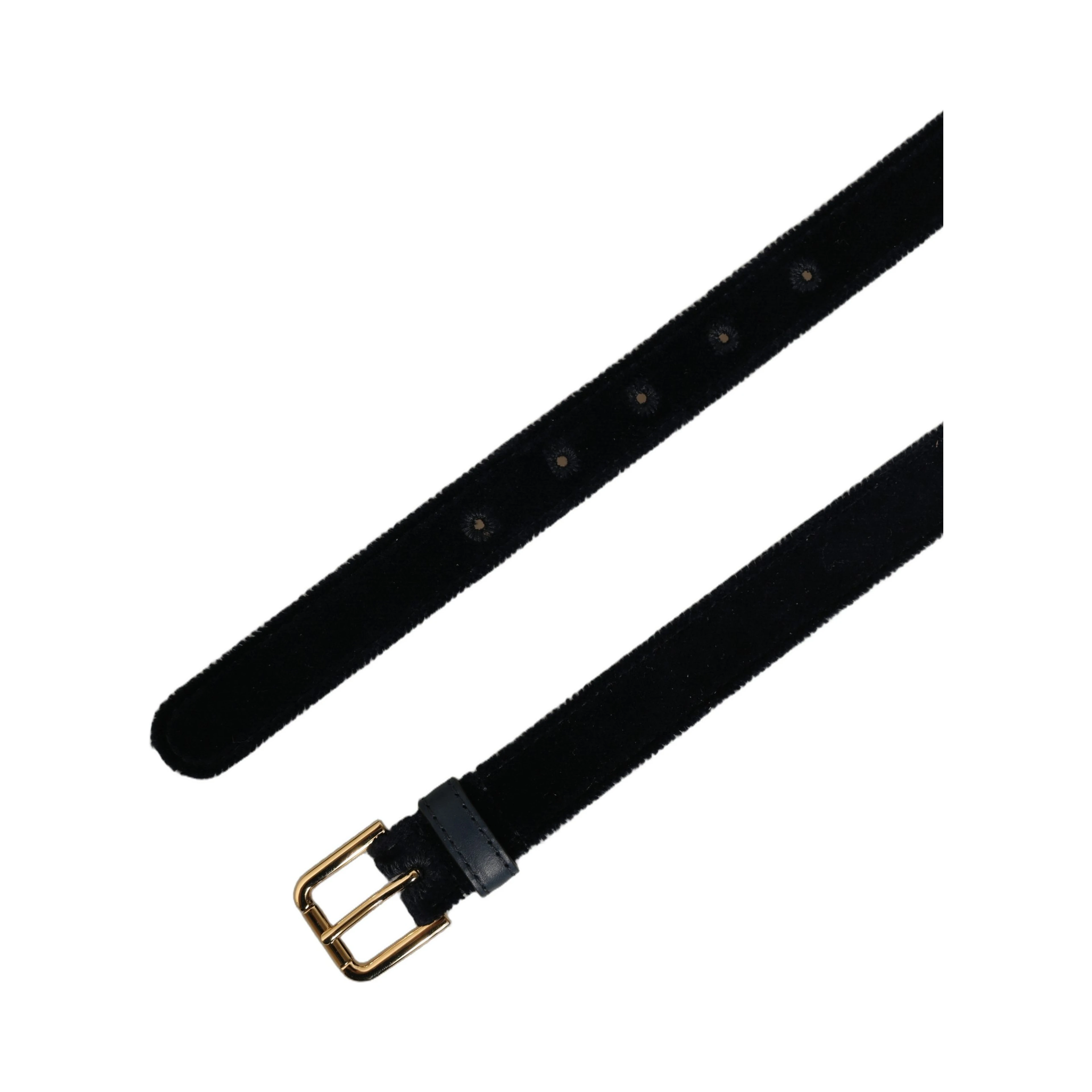Dark Blue Velvet Gold Tone Metal Buckle Belt