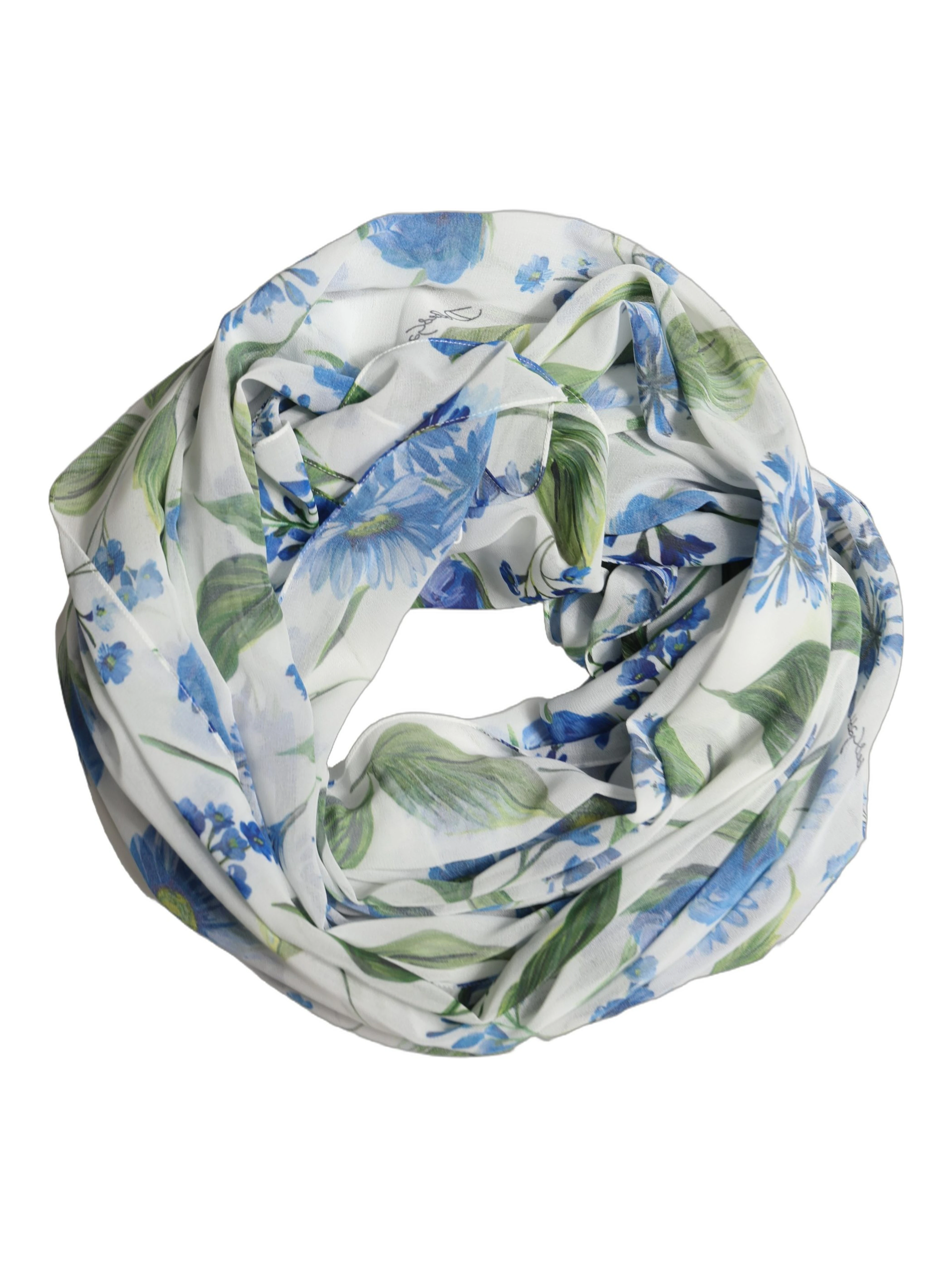 White Blue Floral Square Foulard Scarf