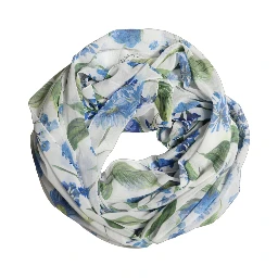 White Blue Floral Square Foulard Scarf
