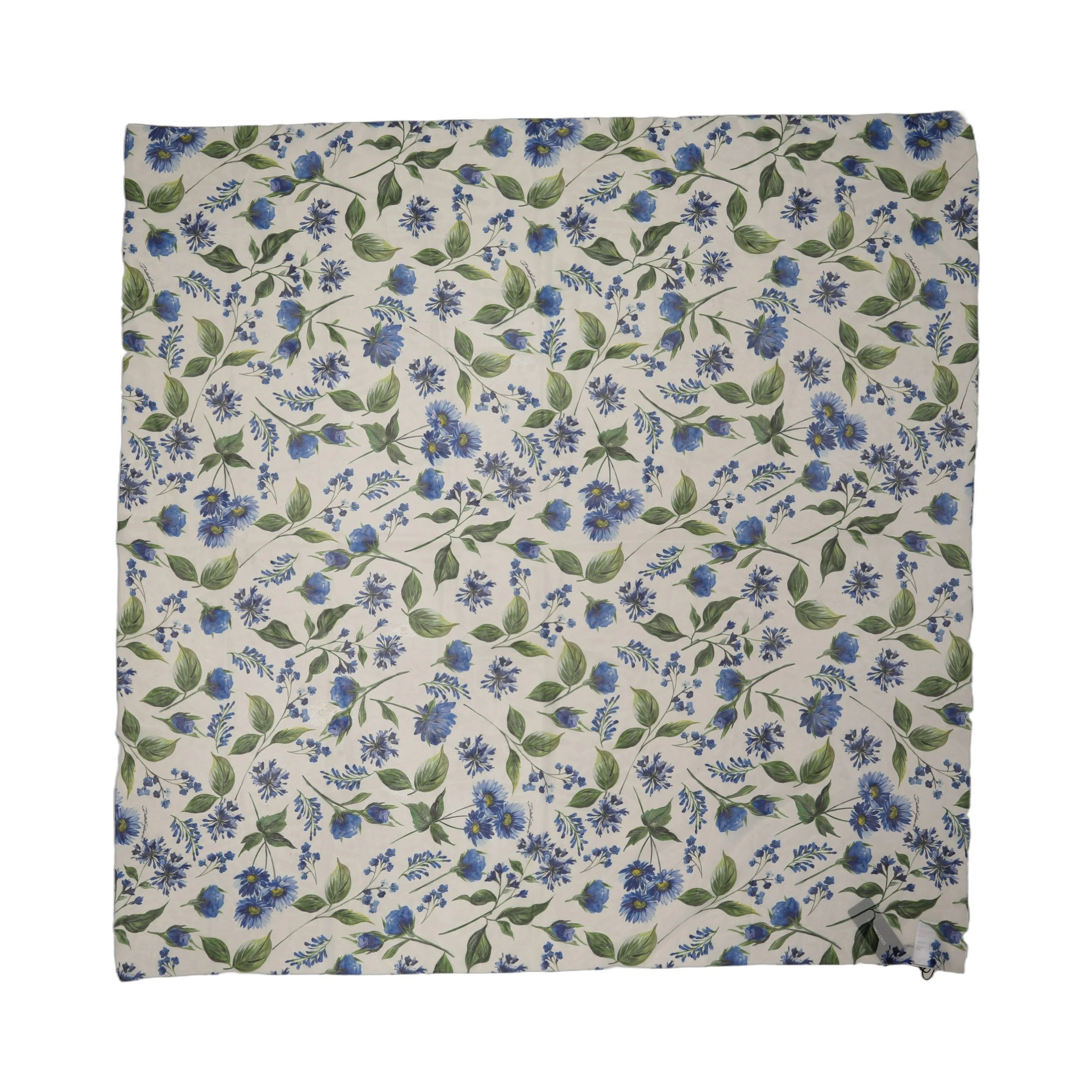 White Blue Floral Square Foulard Scarf