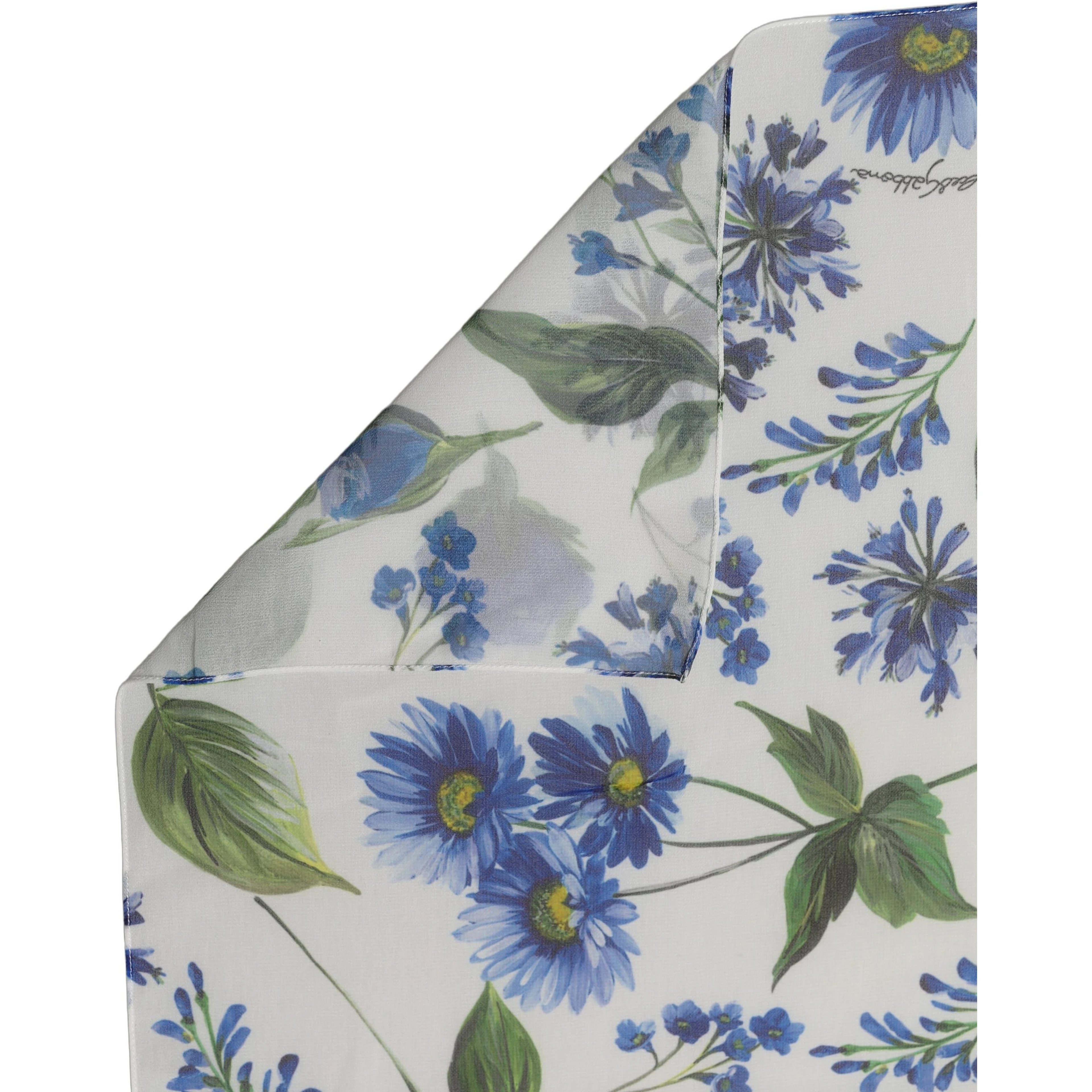White Blue Floral Square Foulard Scarf