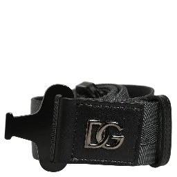 Men Gray Fabric Strap Logo Metal Buckle Belt