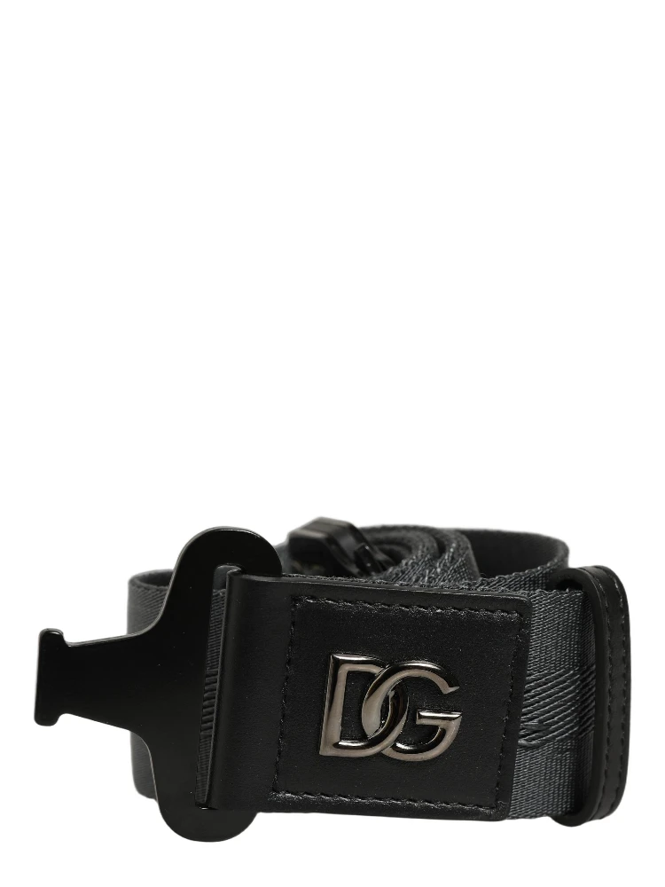 Men Gray Fabric Strap Logo Metal Buckle Belt