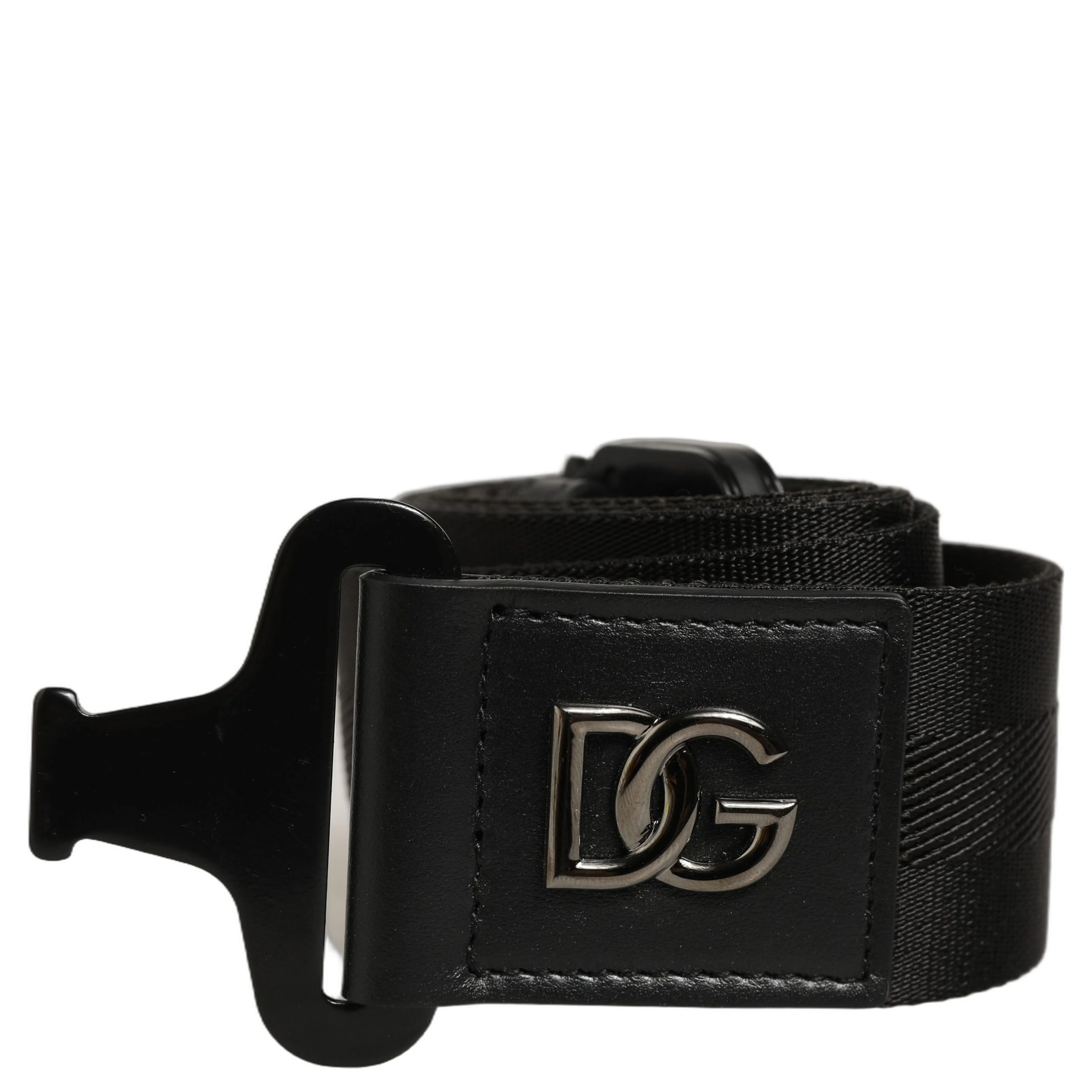 Men Black Fabric Strap Logo Metal Buckle Belt