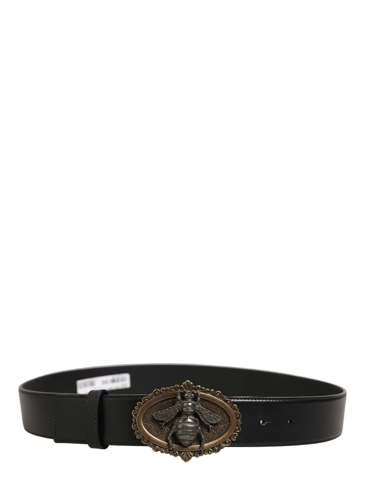 Black Leather Bee Accent Metal Buckle Belt