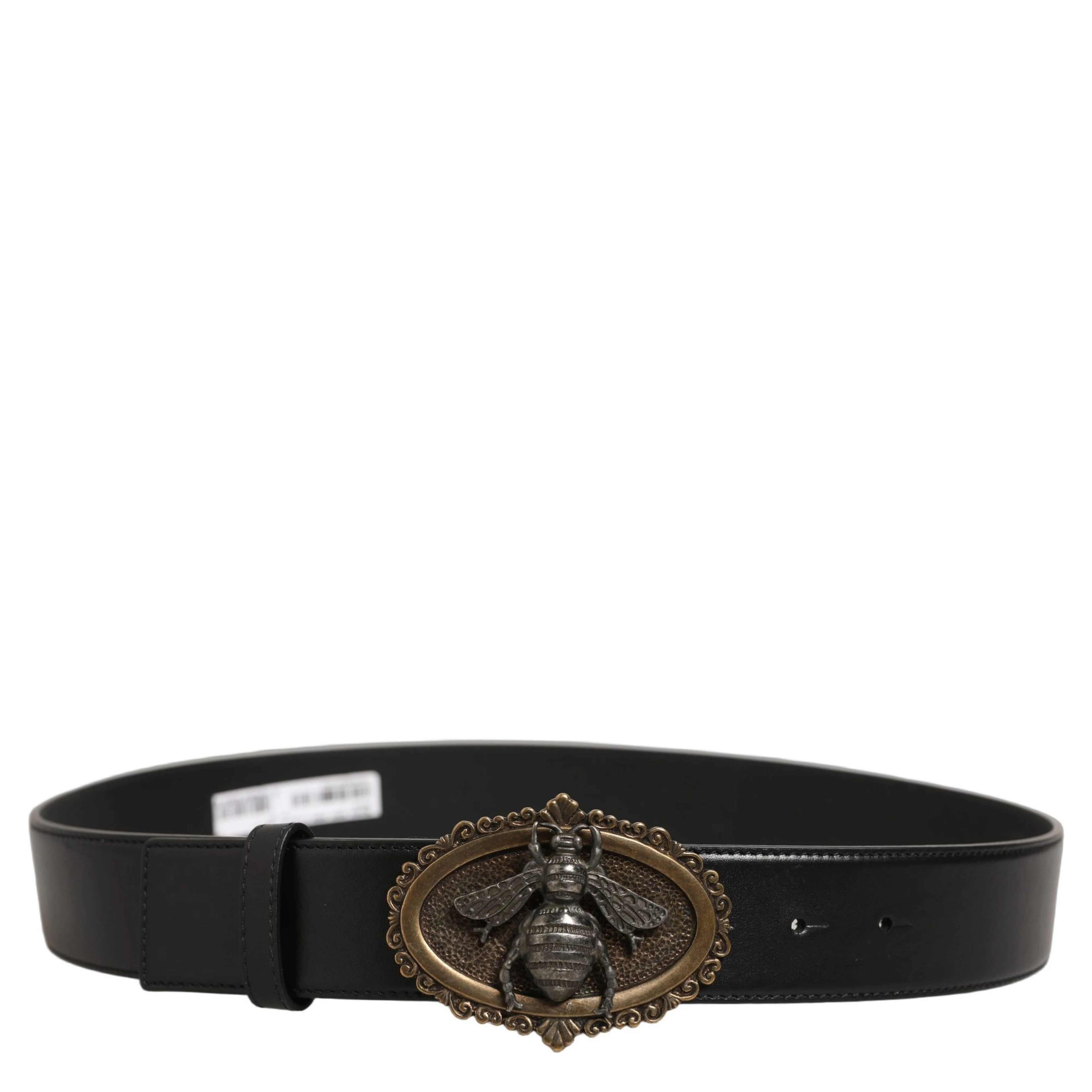 Black Leather Bee Accent Metal Buckle Belt