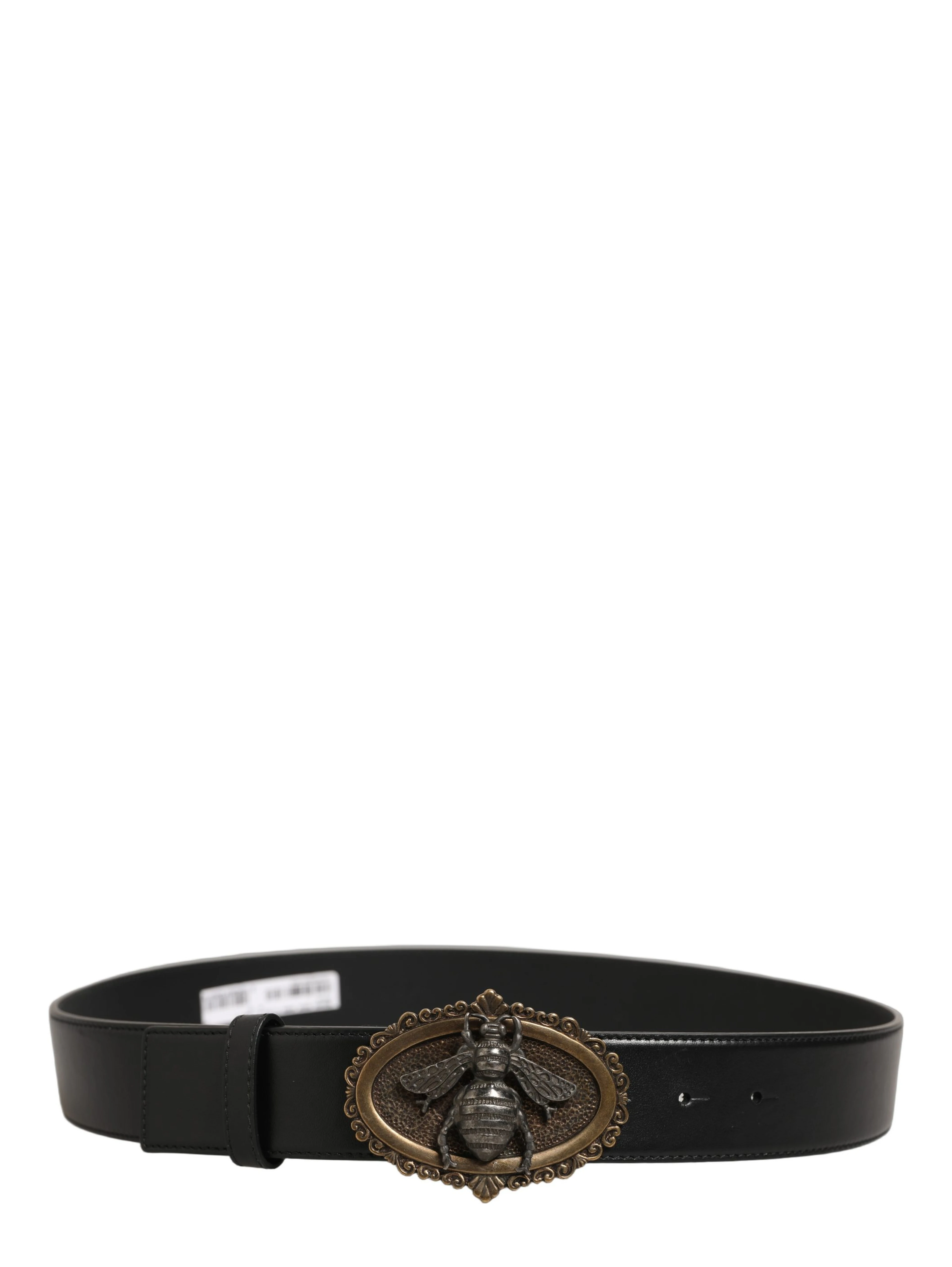 Black Leather Bee Accent Metal Buckle Belt