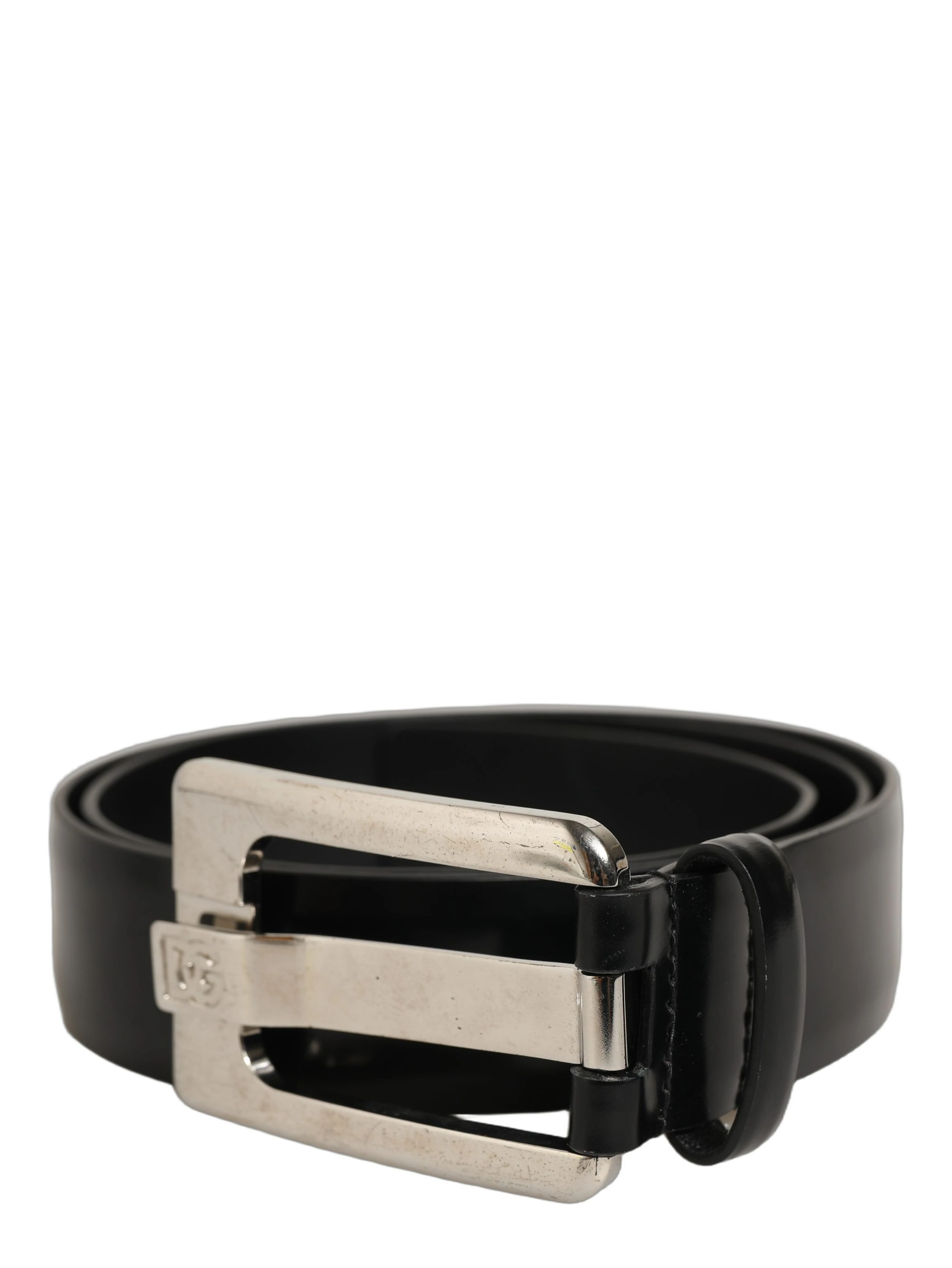 Black Leather Silver Tone Metal Buckle Belt