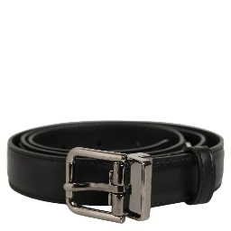 Black Leather Silver Tone Metal Buckle Belt