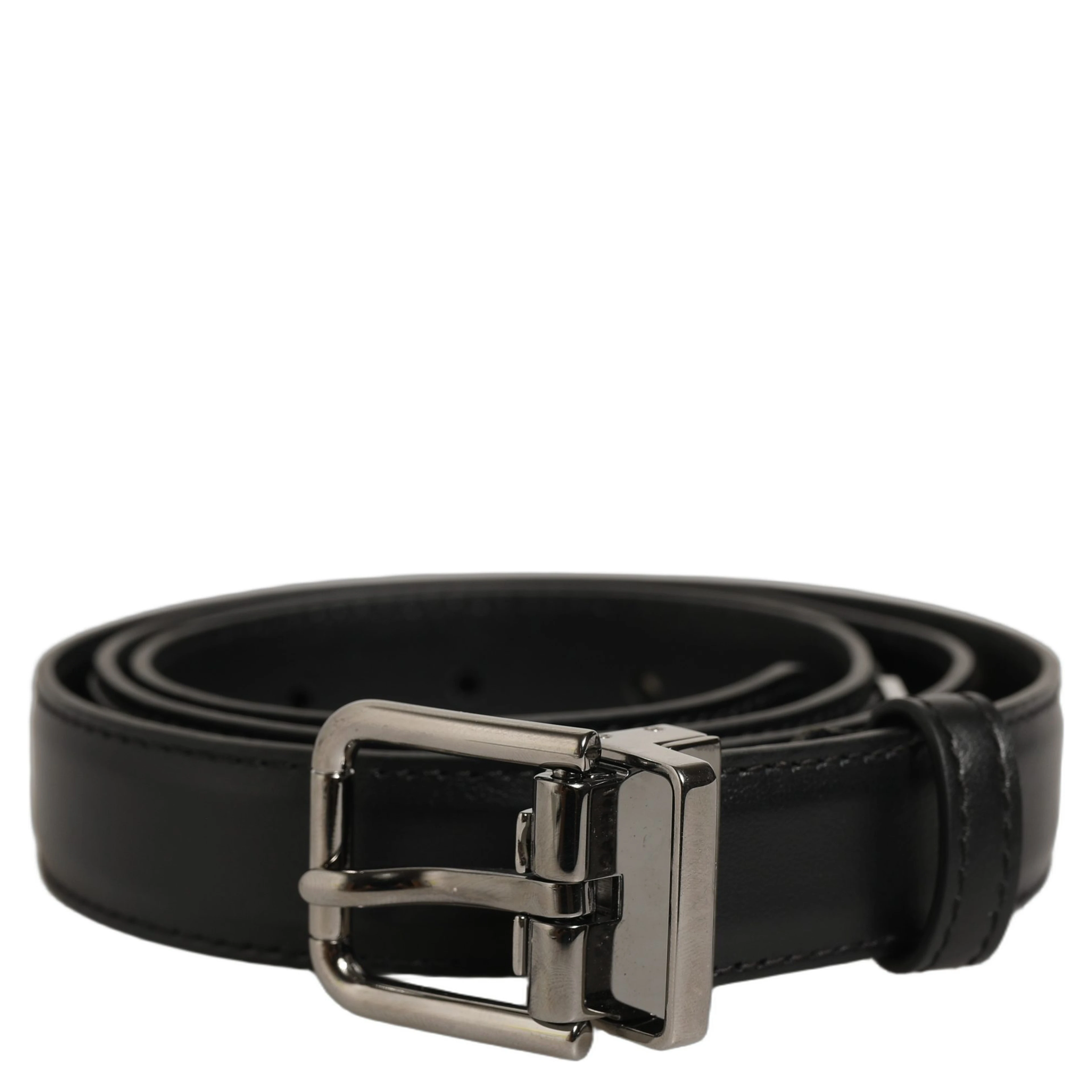 Black Leather Silver Tone Metal Buckle Belt