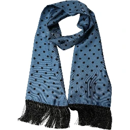 Blue Polka Dot Silk Fringed Lace Stole Scarf