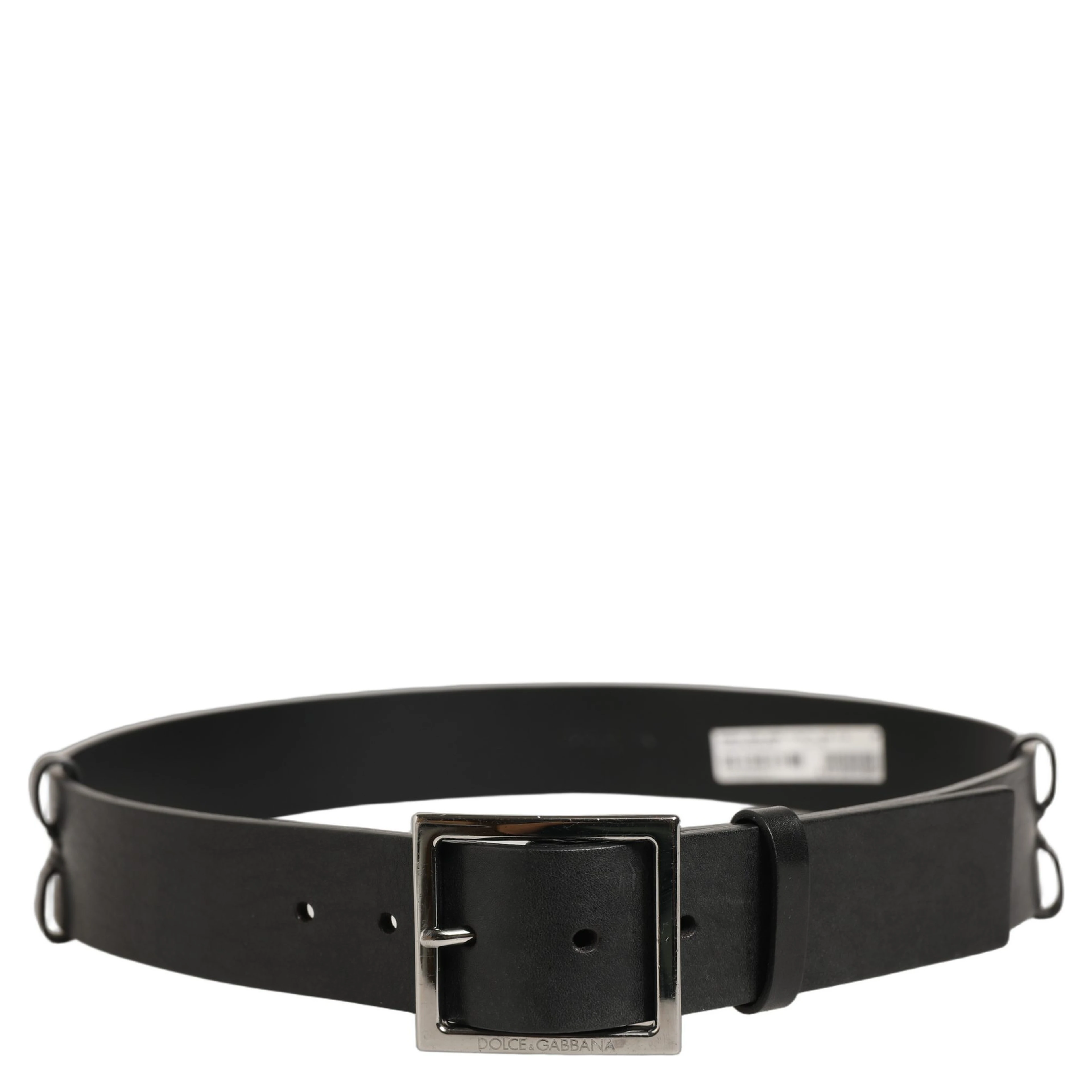 Black Leather Silver Tone Square Buckle Belt