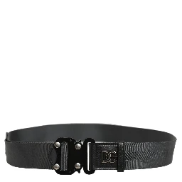 Men Gray Fabric Strap Logo Metal Buckle Belt