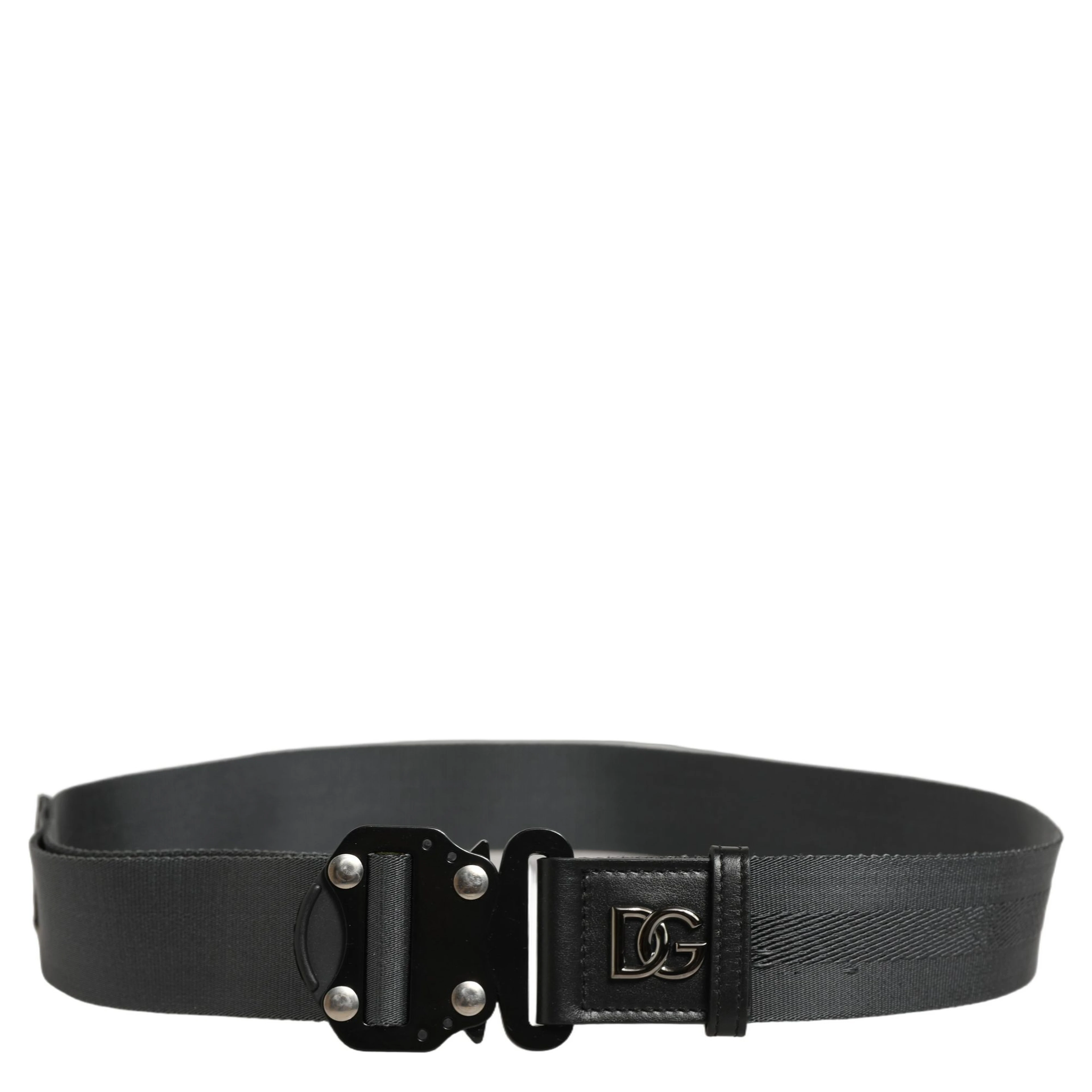 Men Gray Fabric Strap Logo Metal Buckle Belt