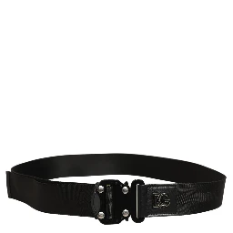 Men Black Fabric Strap Logo Metal Buckle Belt
