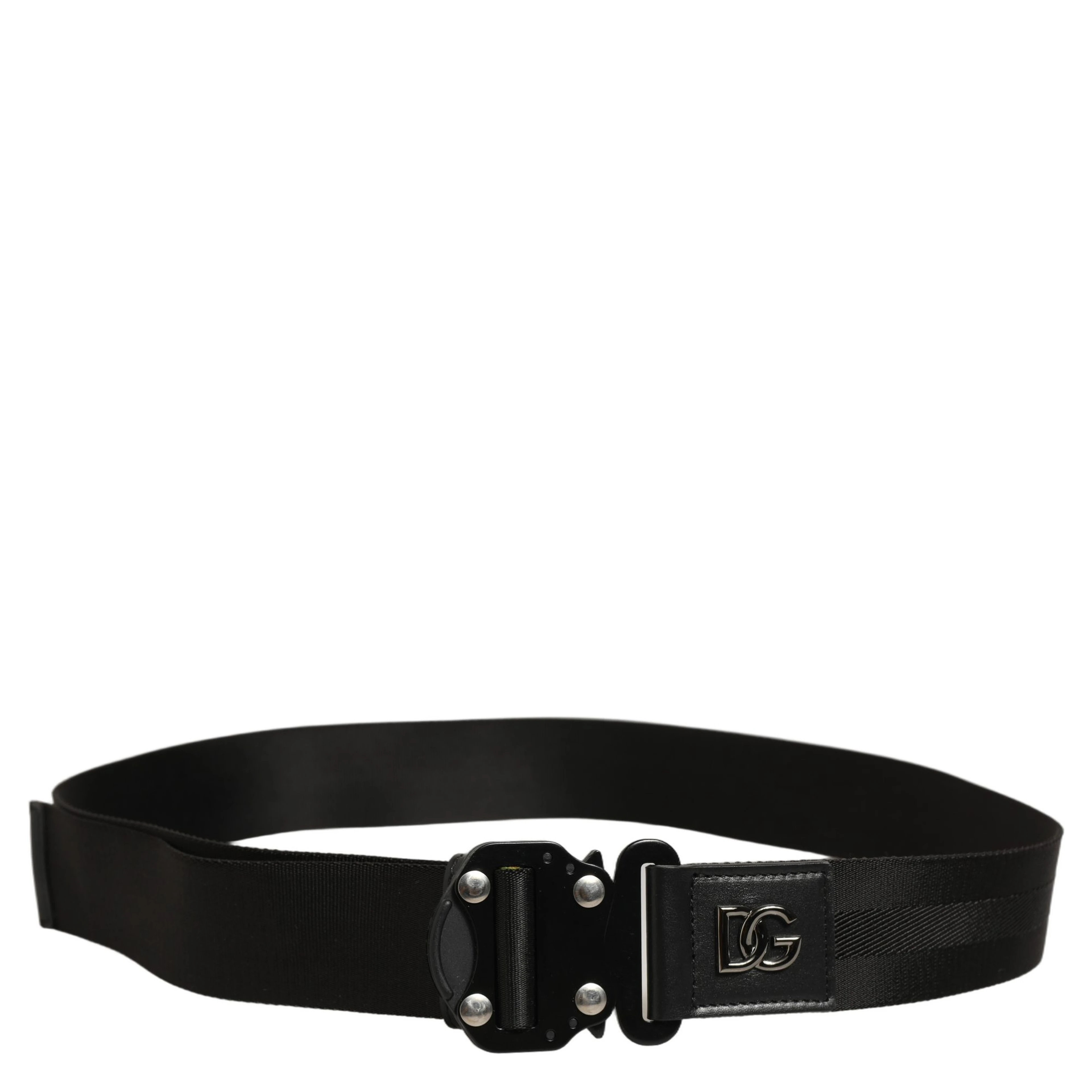 Men Black Fabric Strap Logo Metal Buckle Belt