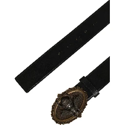 Black Leather Bee Accent Metal Buckle Belt