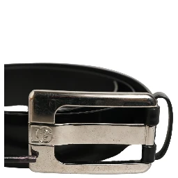 Black Leather Silver Tone Metal Buckle Belt