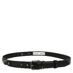 Black Leather Silver Tone Metal Buckle Belt