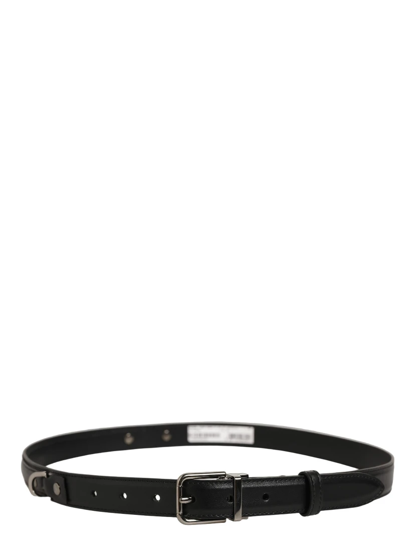 Black Leather Silver Tone Metal Buckle Belt