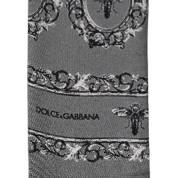 Men Gray Bee Silk Skinny Twilly Foulard Scarf