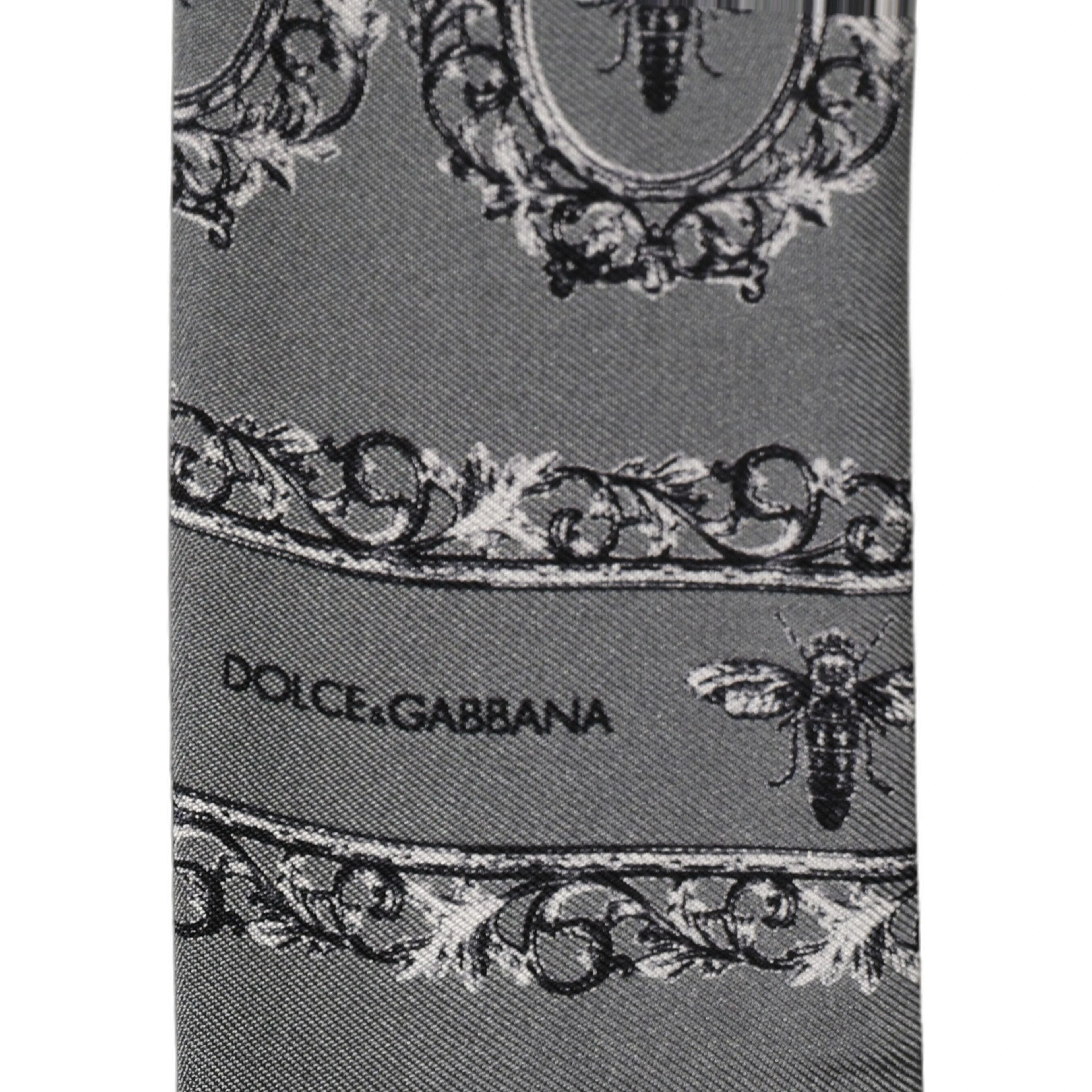 Men Gray Bee Silk Skinny Twilly Foulard Scarf