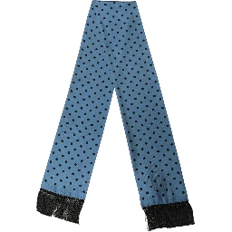 Blue Polka Dot Silk Fringed Lace Stole Scarf