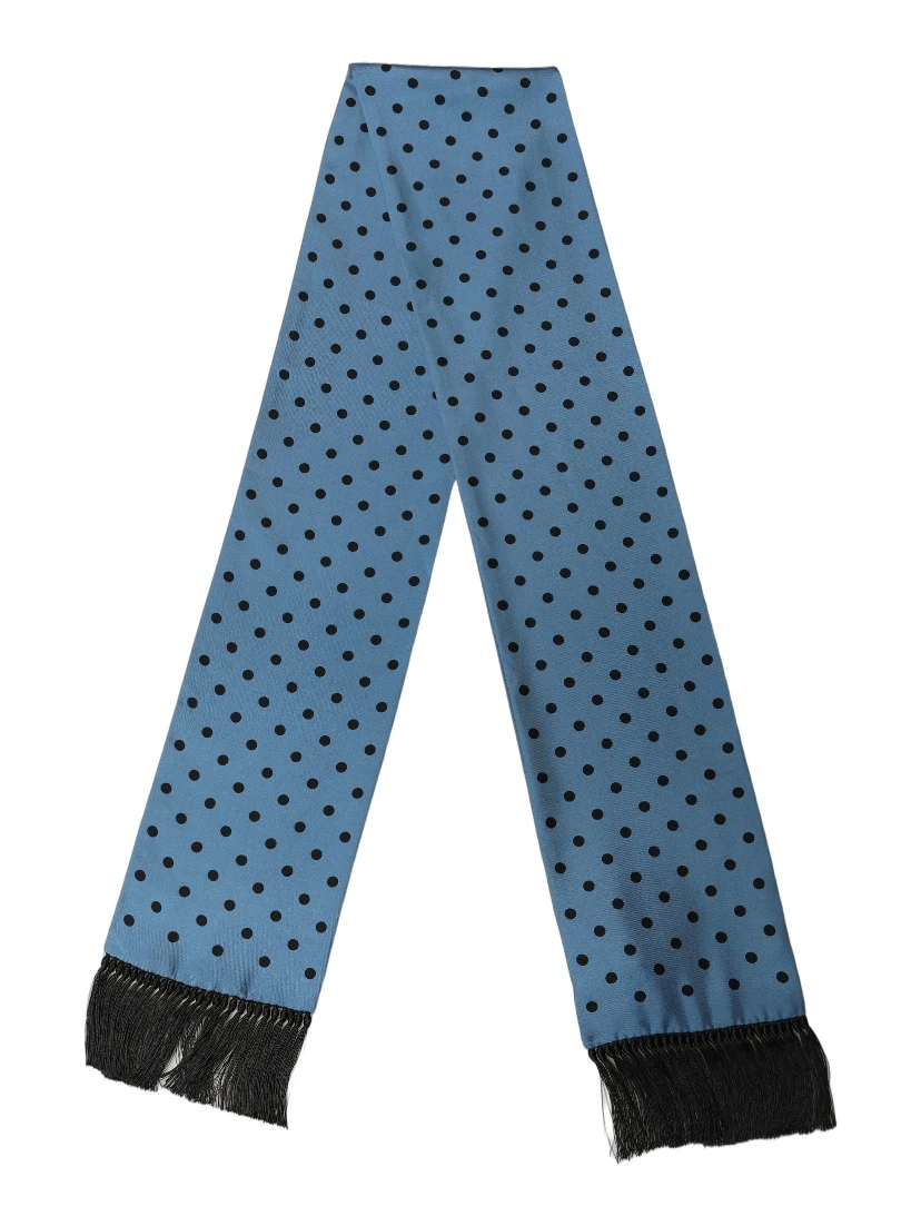 Blue Polka Dot Silk Fringed Lace Stole Scarf