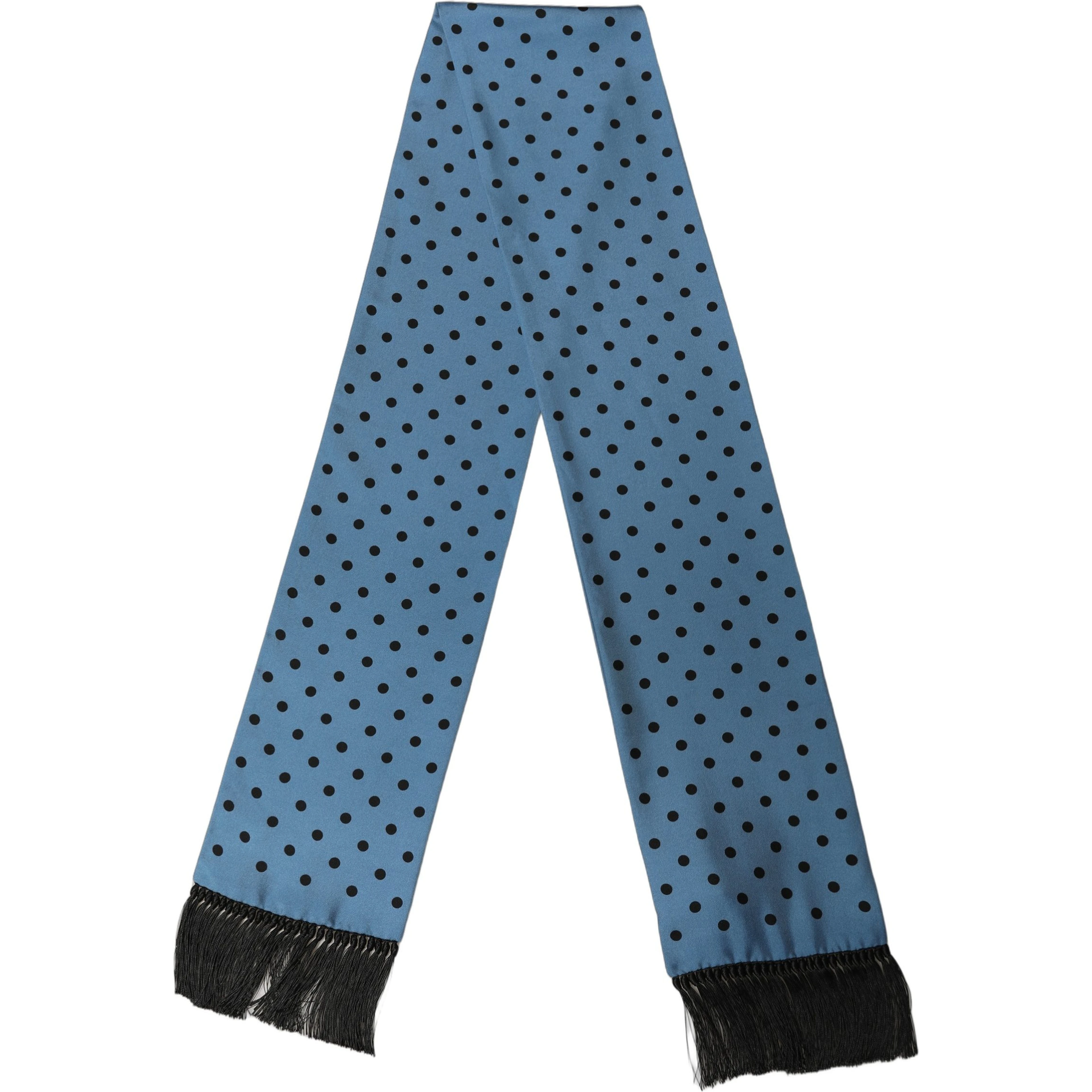 Blue Polka Dot Silk Fringed Lace Stole Scarf