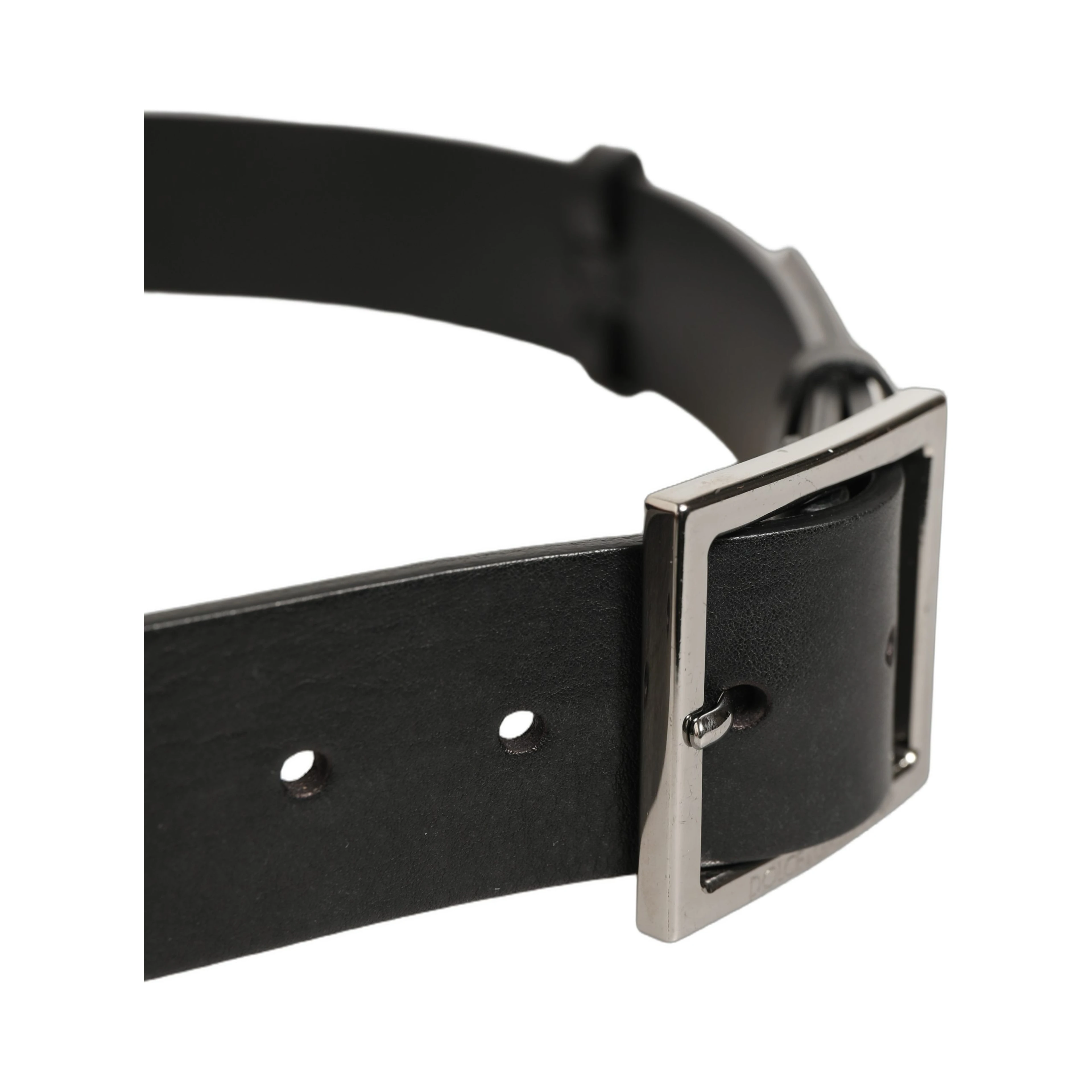 Black Leather Silver Tone Square Buckle Belt