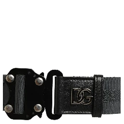 Men Gray Fabric Strap Logo Metal Buckle Belt