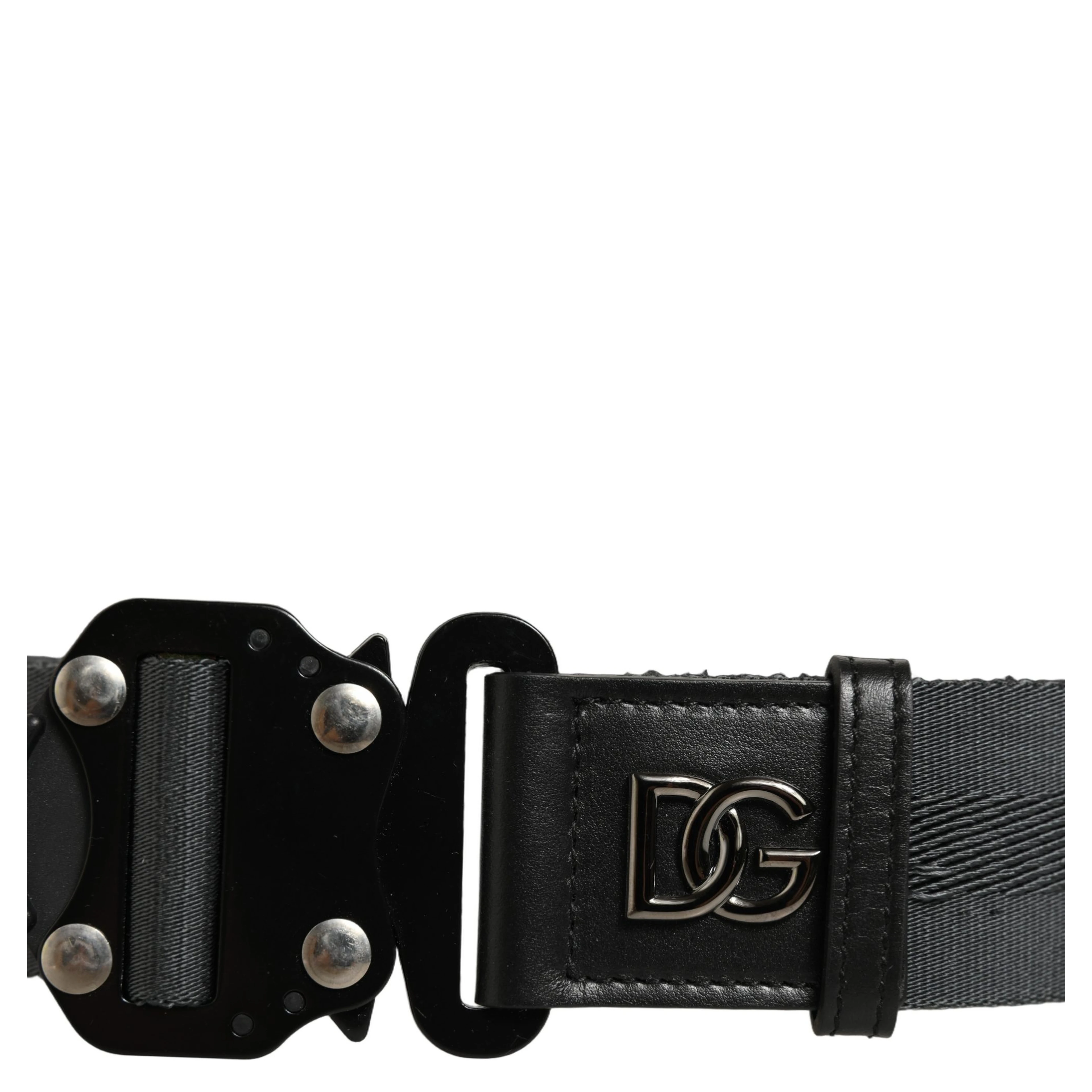 Men Gray Fabric Strap Logo Metal Buckle Belt