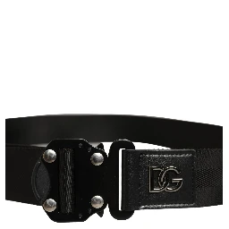 Men Black Fabric Strap Logo Metal Buckle Belt