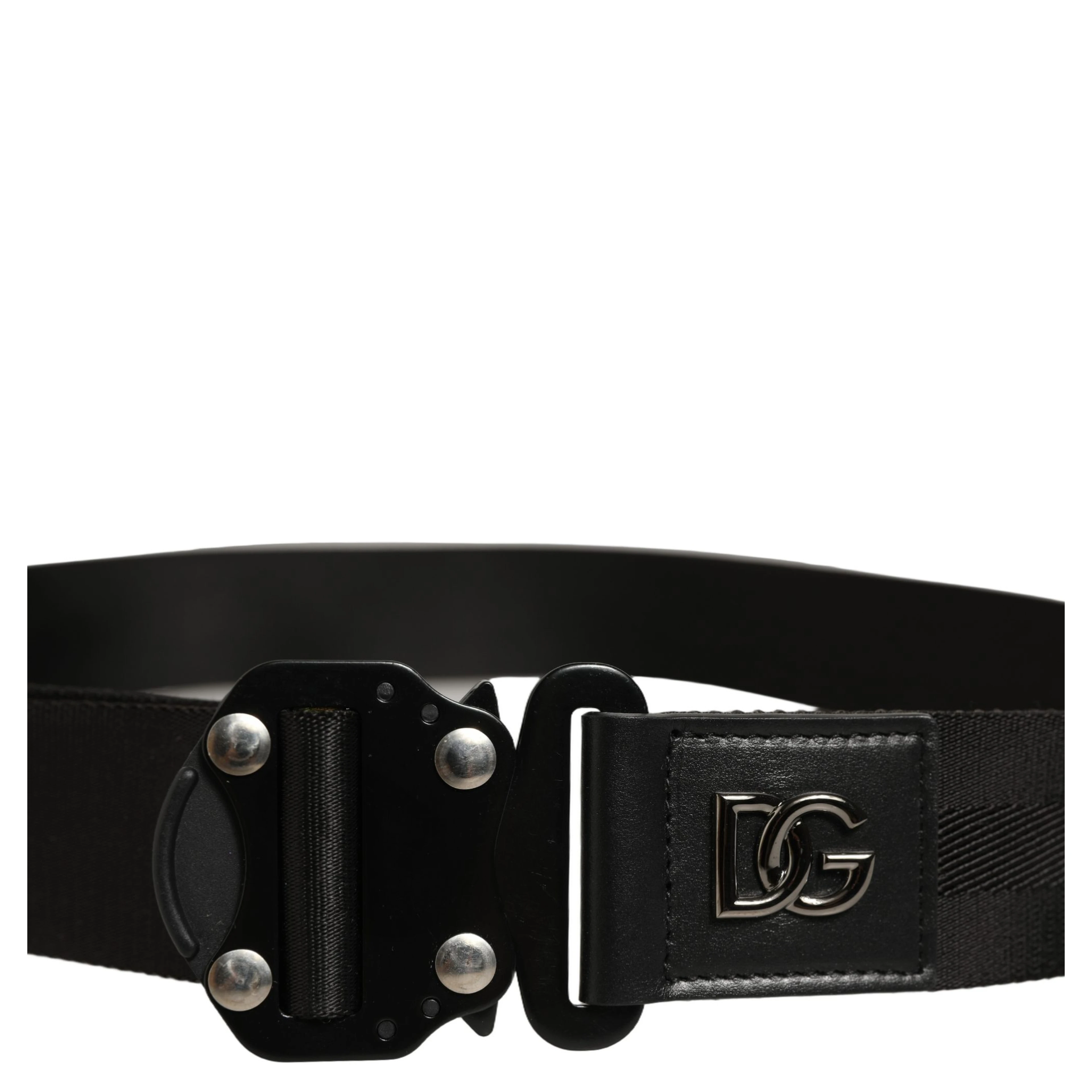 Men Black Fabric Strap Logo Metal Buckle Belt