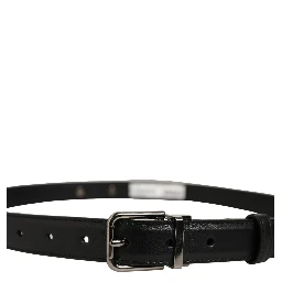 Black Leather Silver Tone Metal Buckle Belt