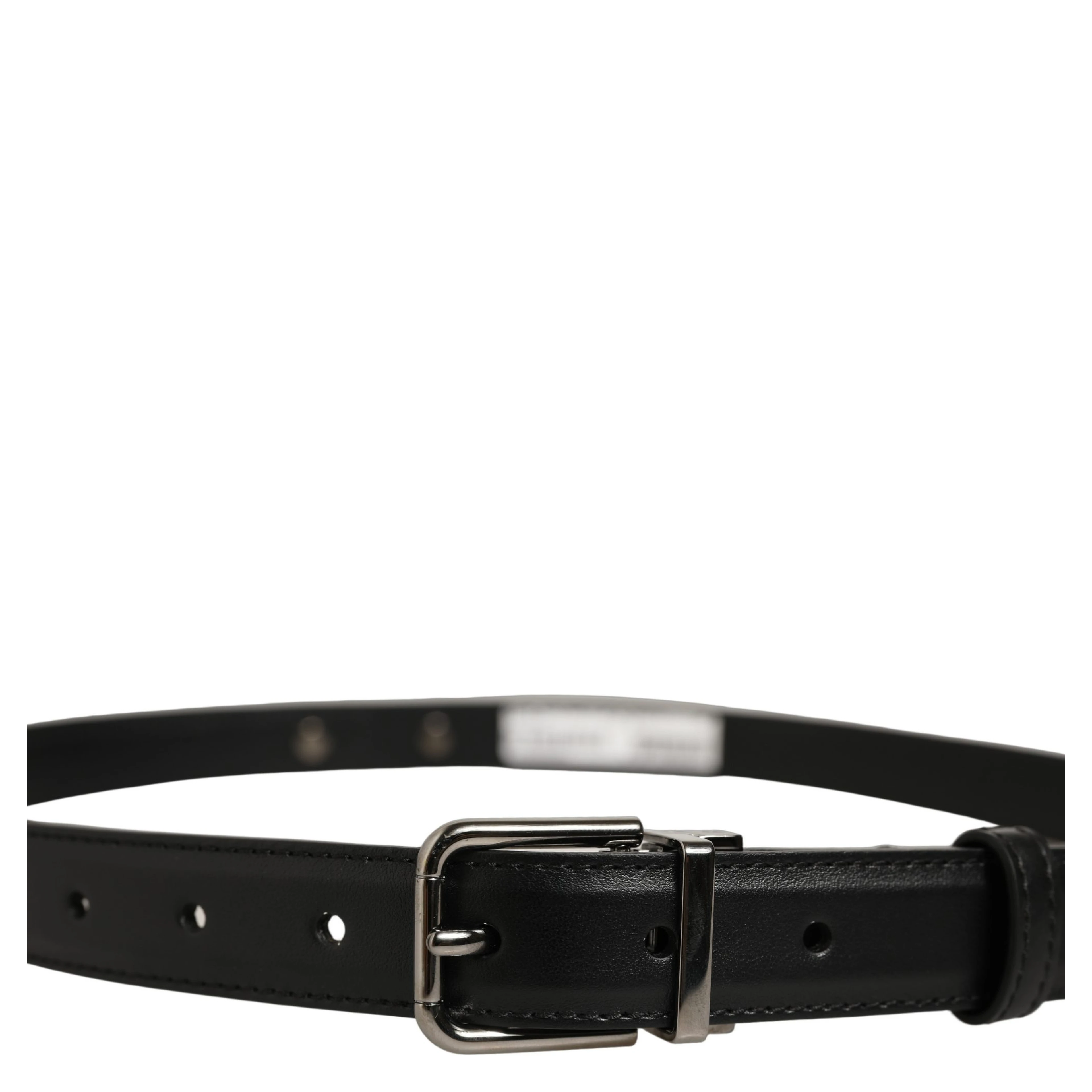 Black Leather Silver Tone Metal Buckle Belt