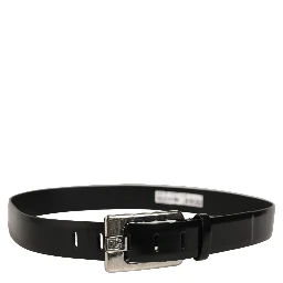 Black Leather Silver Tone Metal Buckle Belt