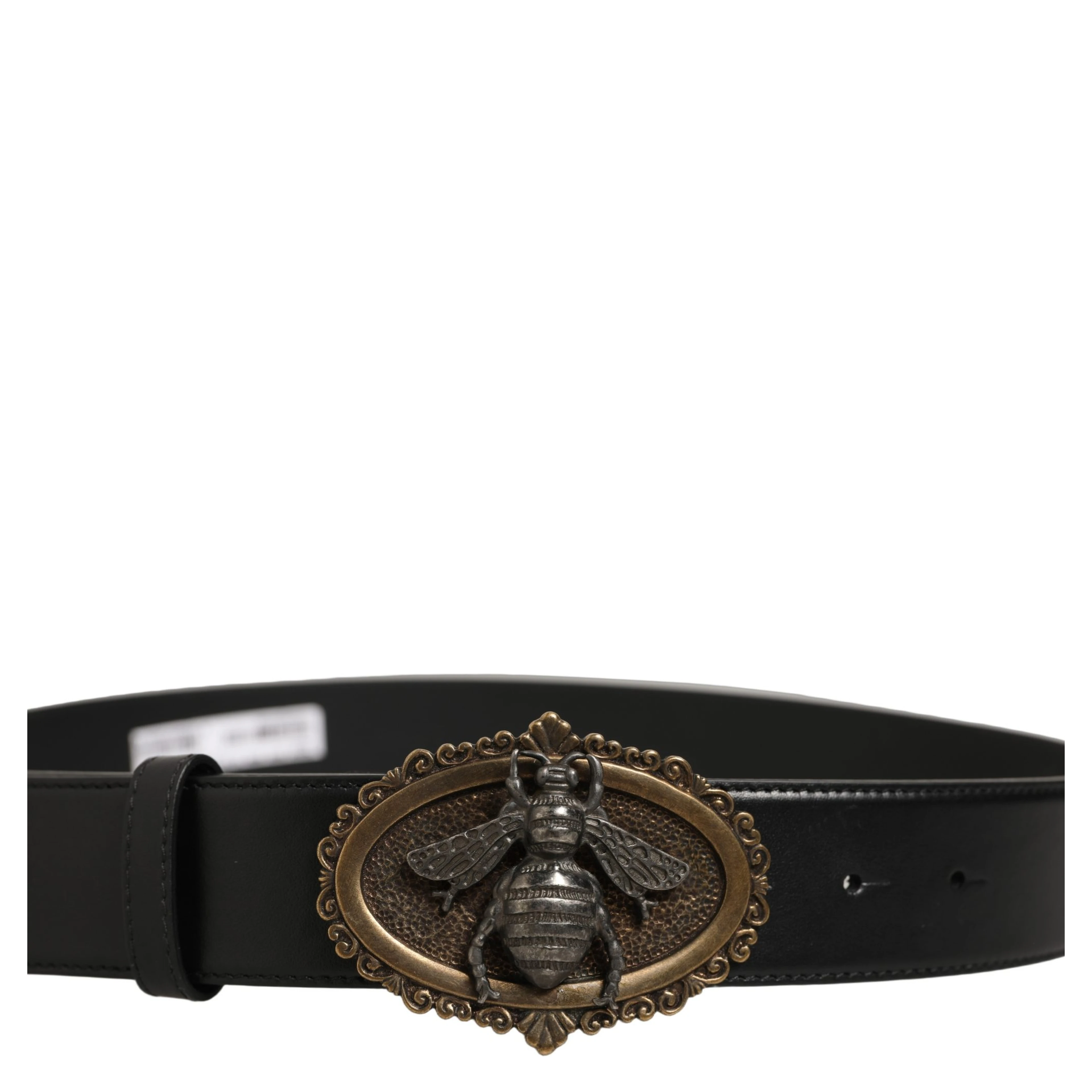 Black Leather Bee Accent Metal Buckle Belt