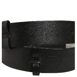 Black Leather Silver Tone Square Buckle Belt