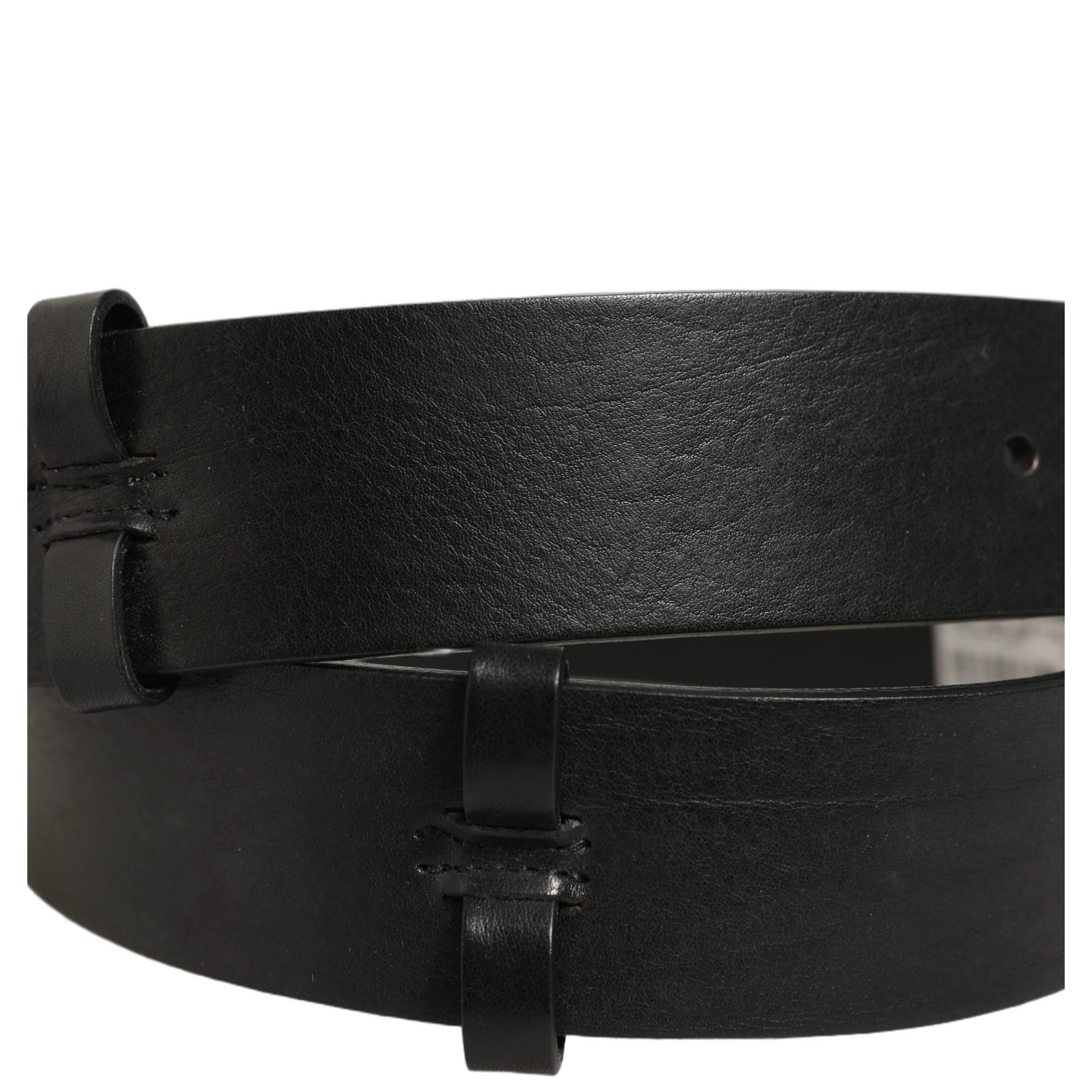 Black Leather Silver Tone Square Buckle Belt