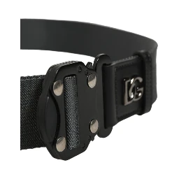Men Gray Fabric Strap Logo Metal Buckle Belt