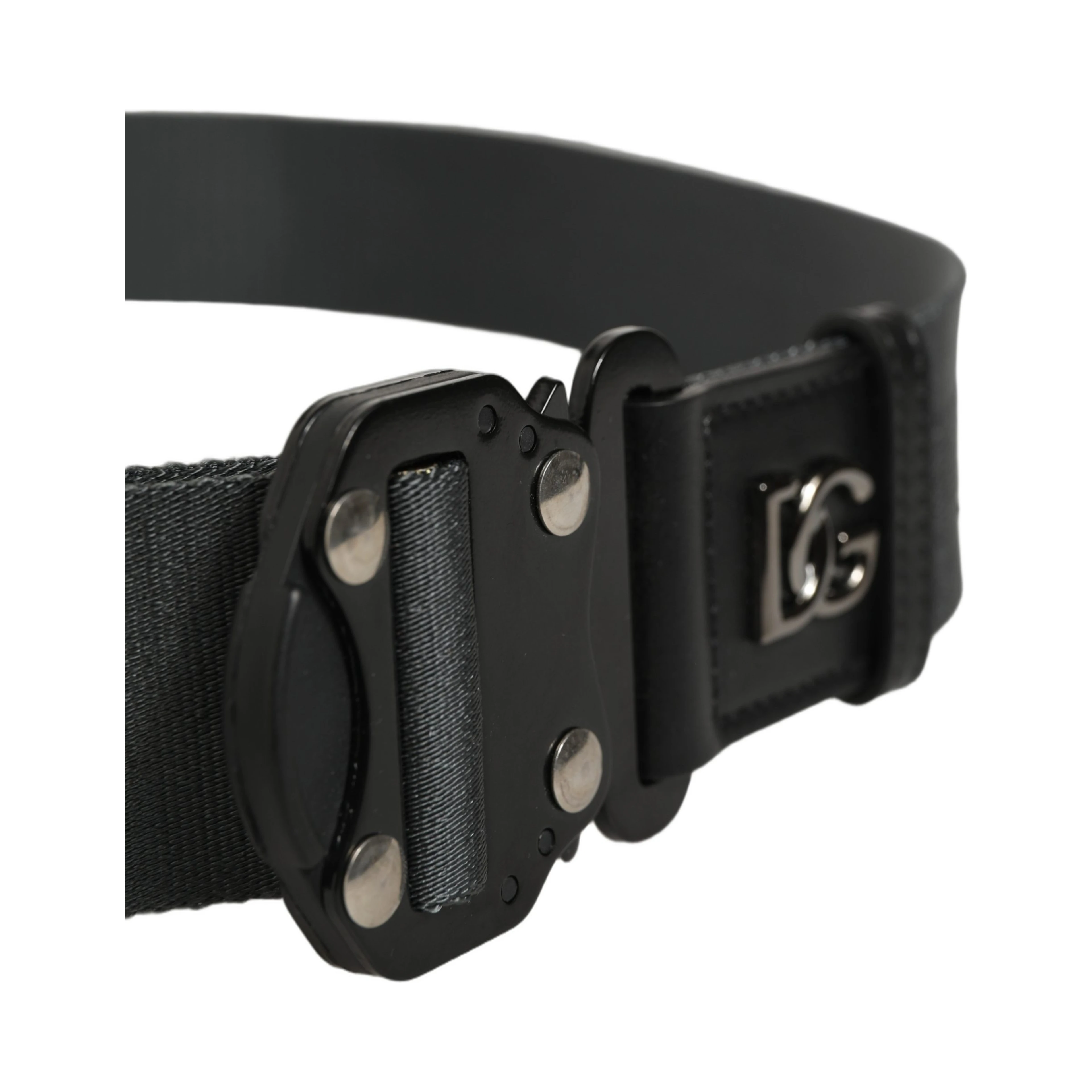 Men Gray Fabric Strap Logo Metal Buckle Belt