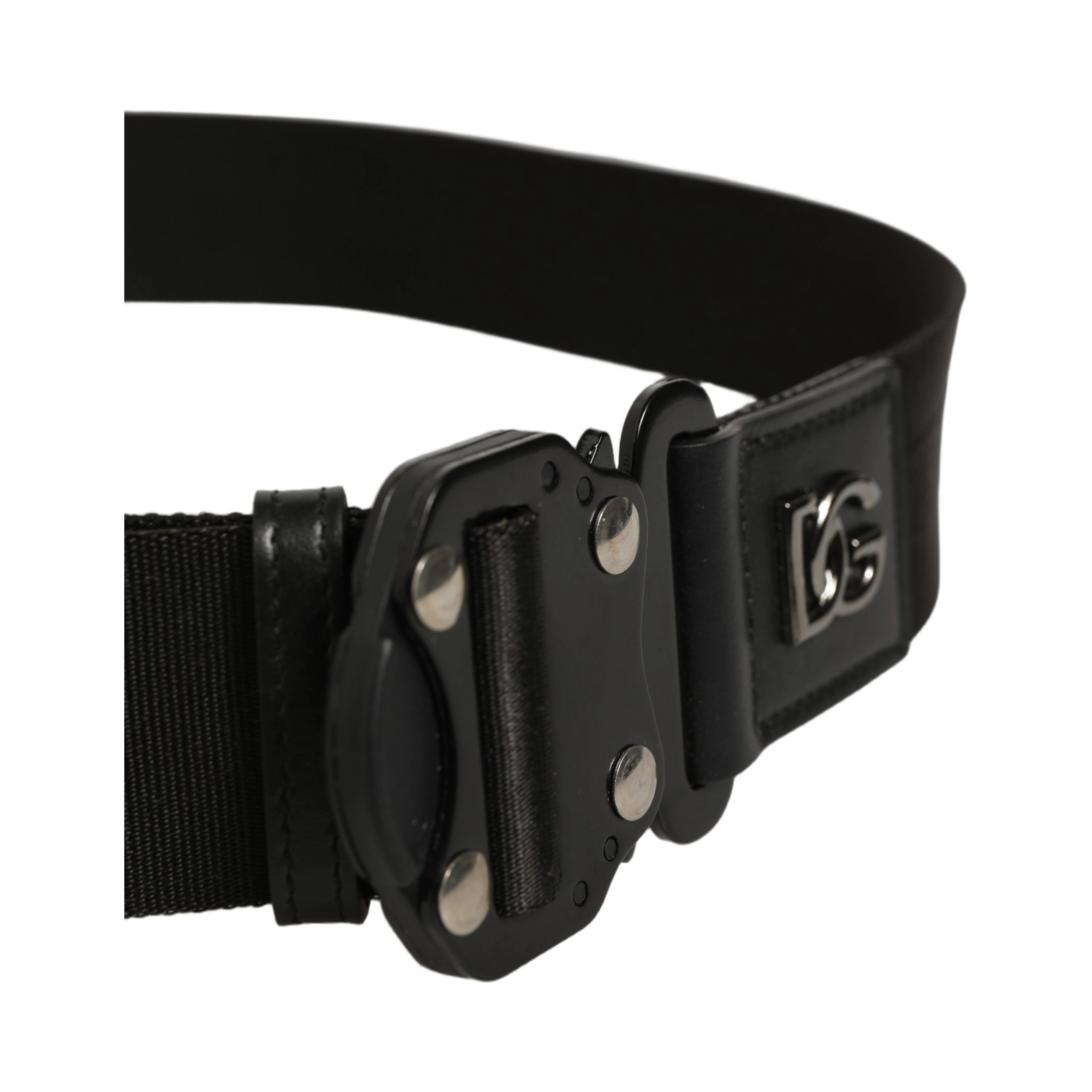 Men Black Fabric Strap Logo Metal Buckle Belt