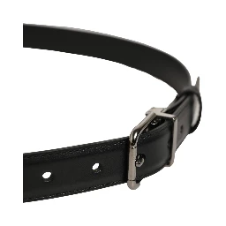 Black Leather Silver Tone Metal Buckle Belt