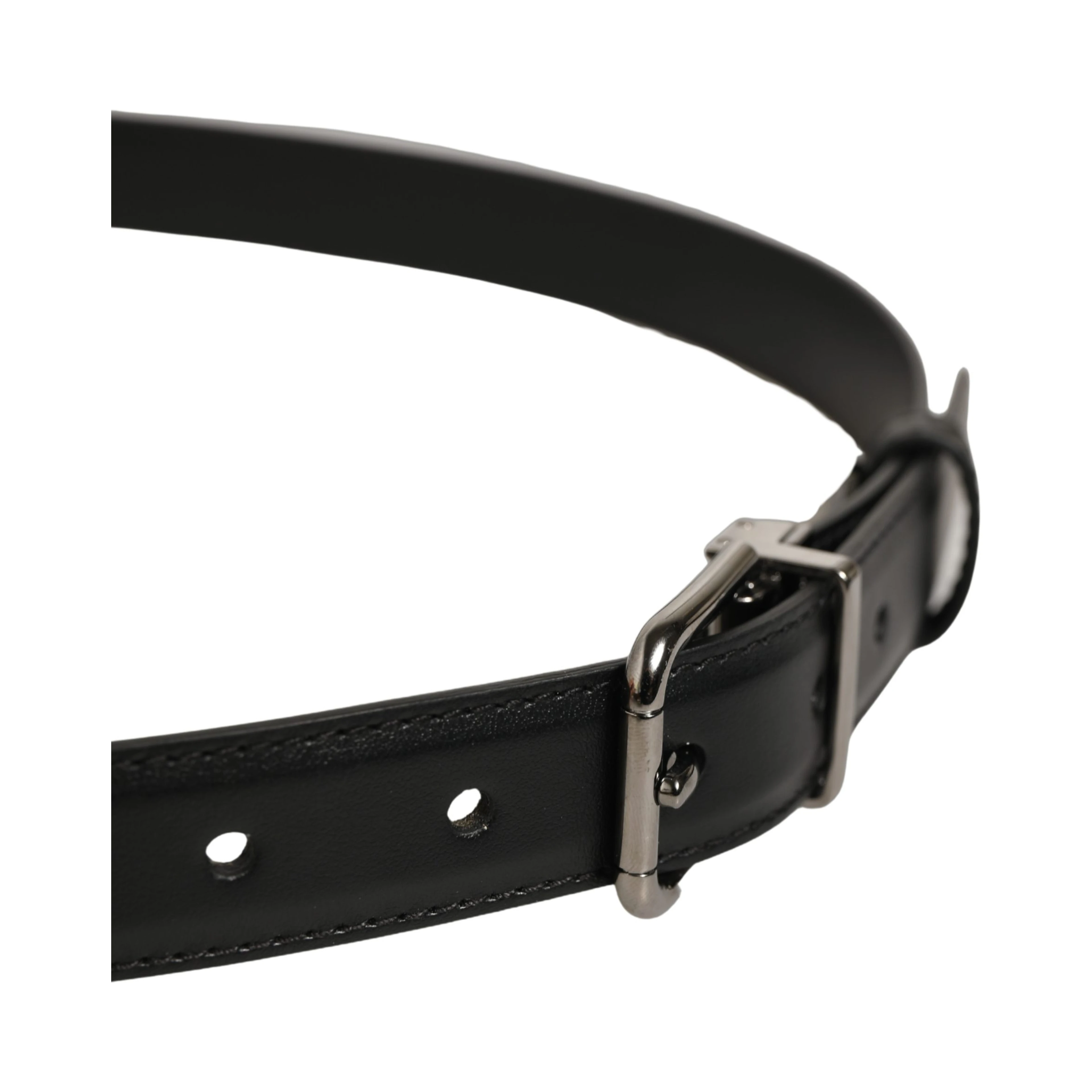 Black Leather Silver Tone Metal Buckle Belt