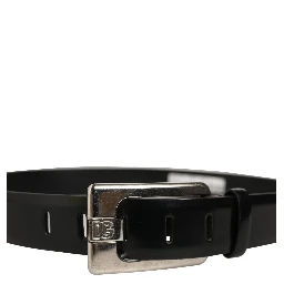 Black Leather Silver Tone Metal Buckle Belt