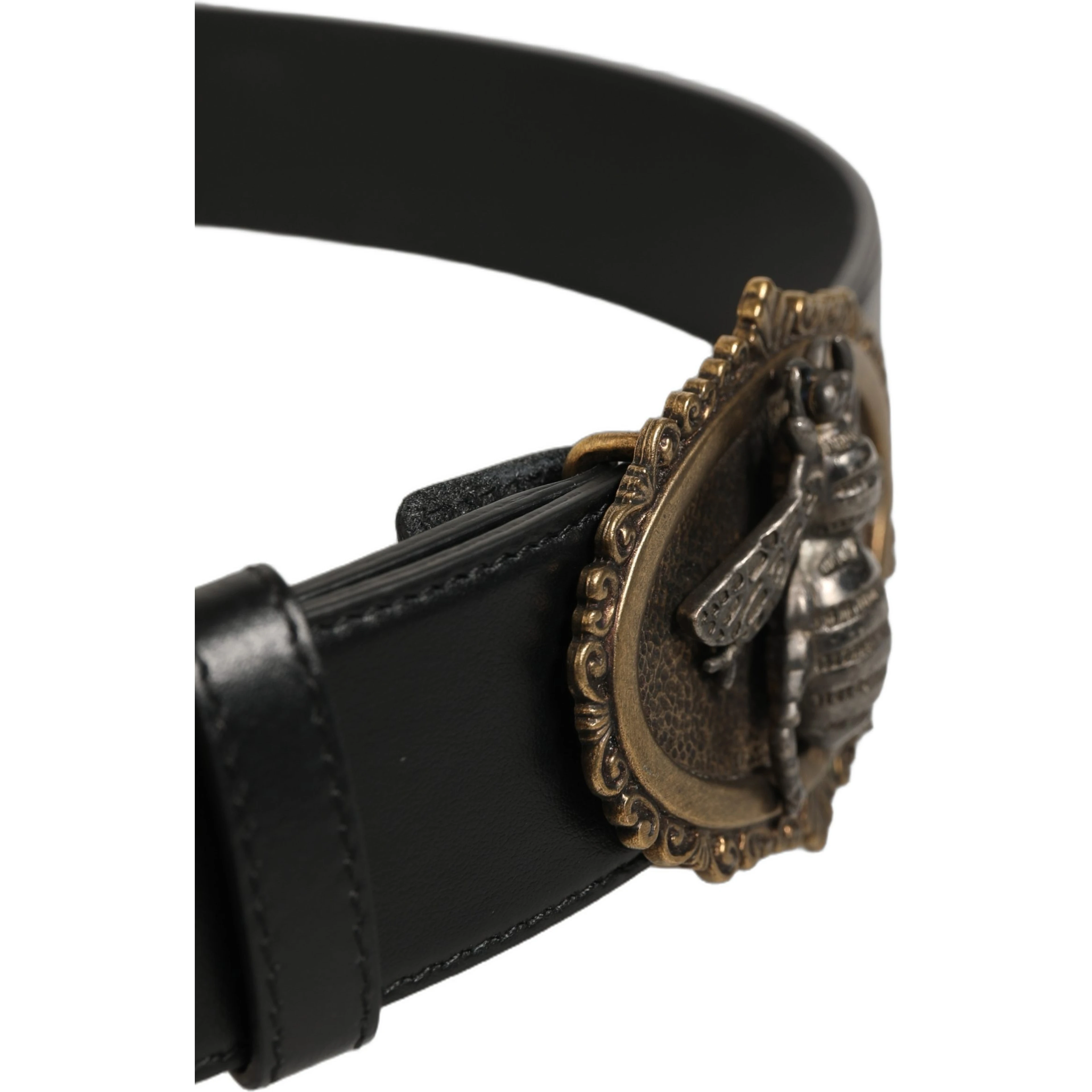 Black Leather Bee Accent Metal Buckle Belt