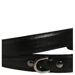 Black Leather Silver Tone Metal Buckle Belt