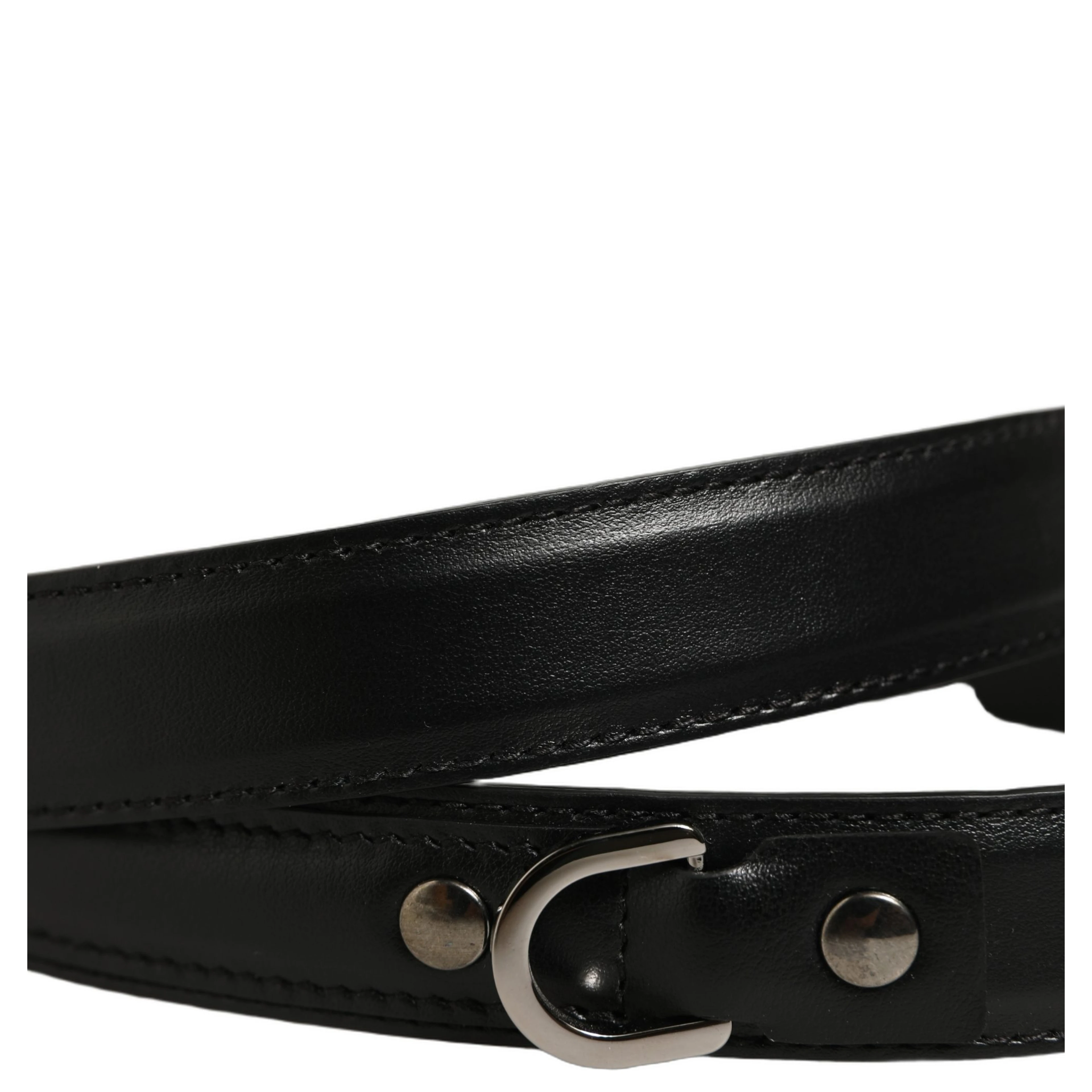 Black Leather Silver Tone Metal Buckle Belt