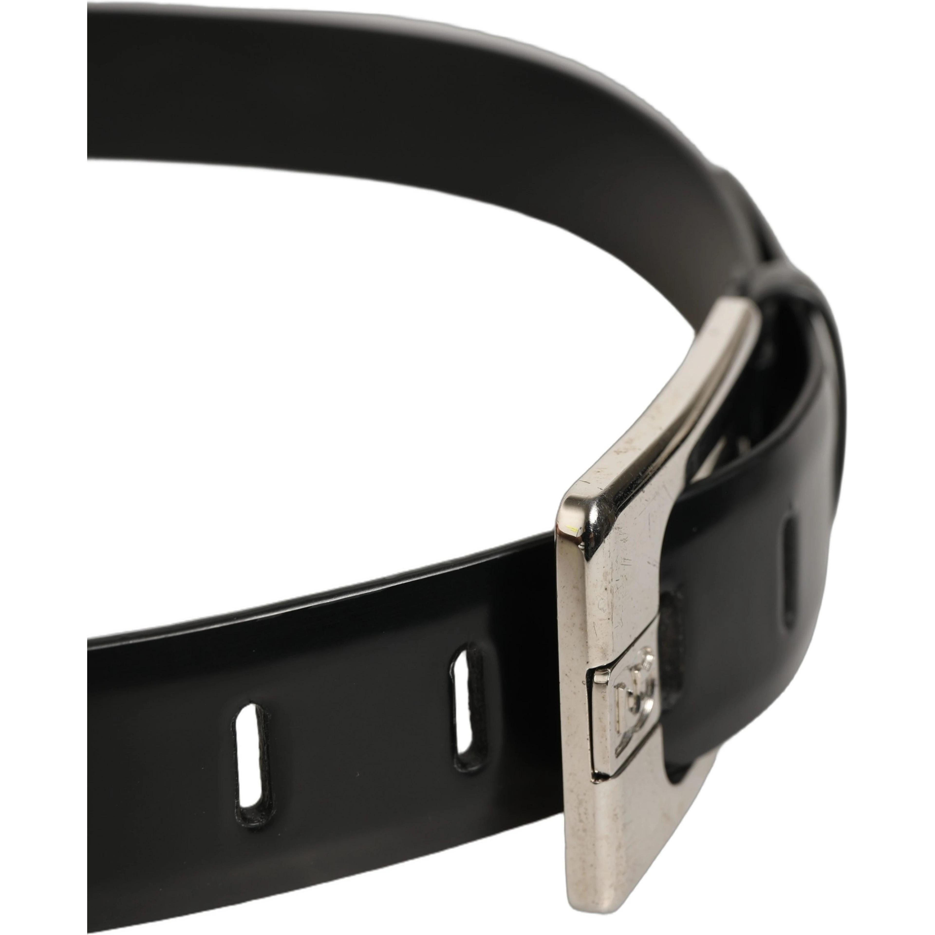 Black Leather Silver Tone Metal Buckle Belt